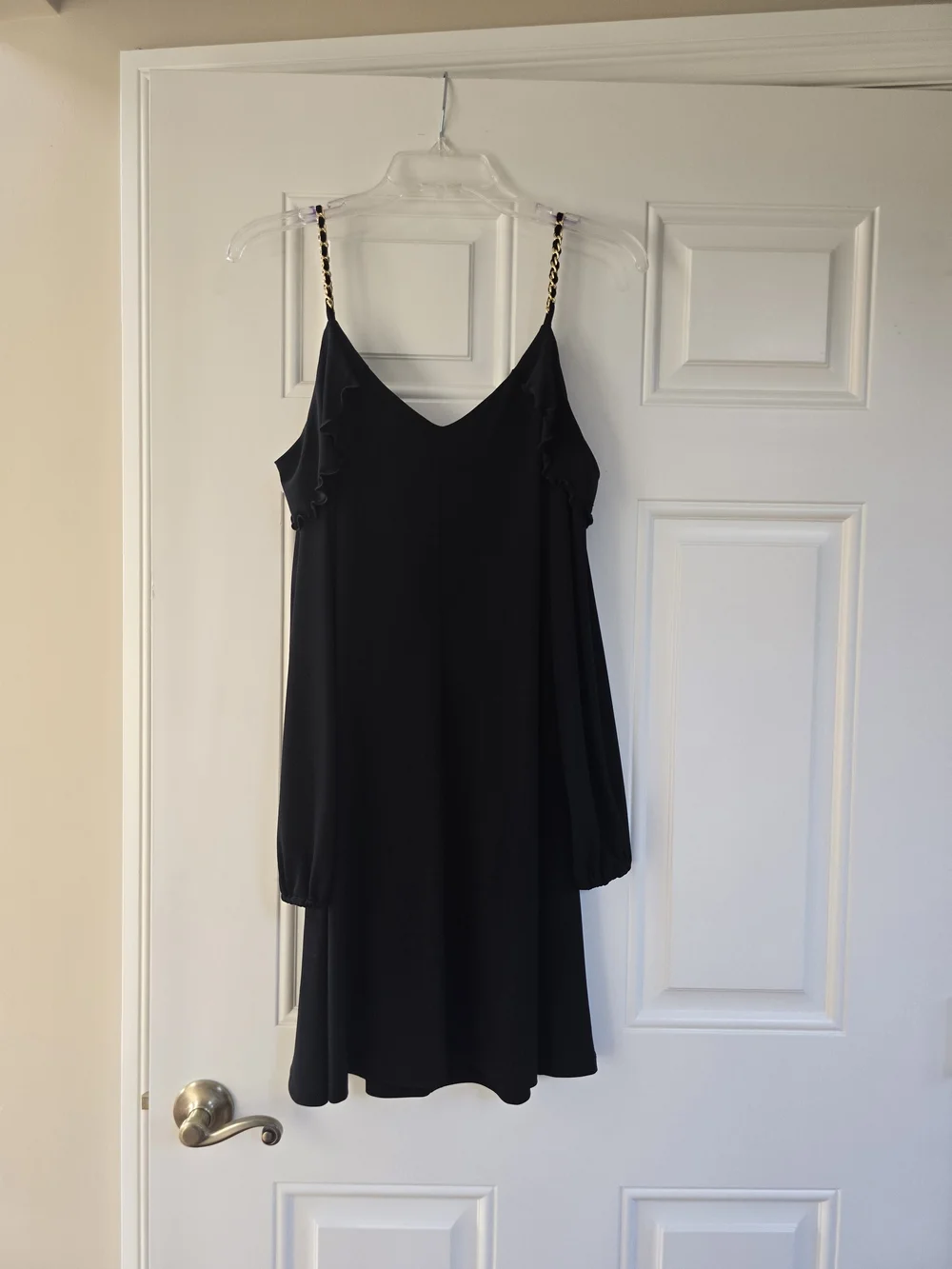Michael Kors Black Cold-Shoulder Chain-Strap Long Sleeve Dress